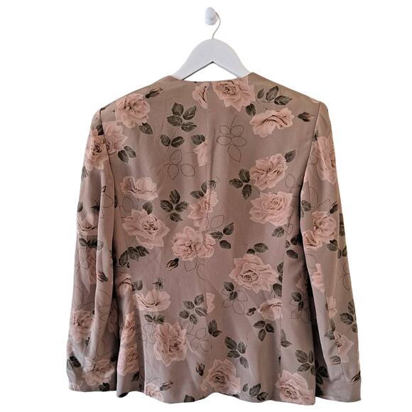 Rena Rowan For Saville Tan Multicolored Floral Silk Long Sleeve Jacket Top - 6P - Picture 2 of 7